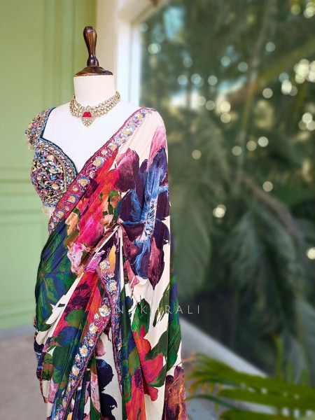 Picasso Multicolor Floral Saree with Sequin Work