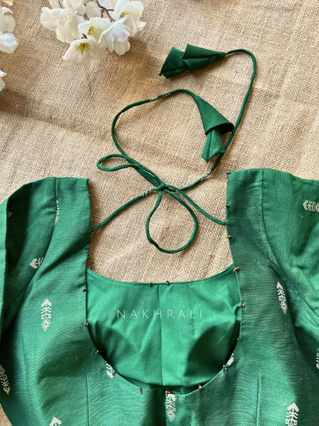 Miwa Green Silk Blouse with Ikat Butti