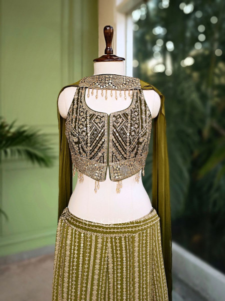 Serenya Green Sequin Palazzo Set with Choker Dupatta