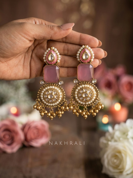 Padmavri Emerald Pink Statement Earrings