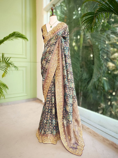 Royal Teal Silk Banarasi Saree with Zari Weaving