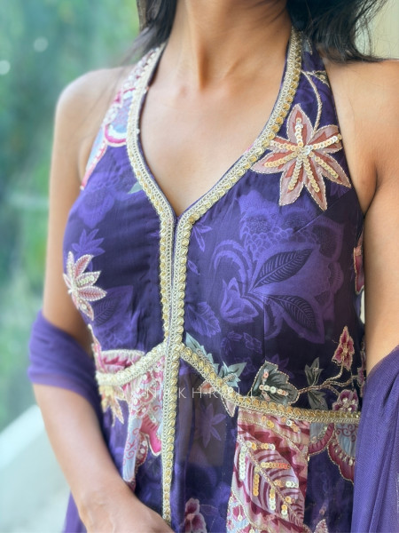Gulbahar Purple Indo-Western Peplum Sharara Set