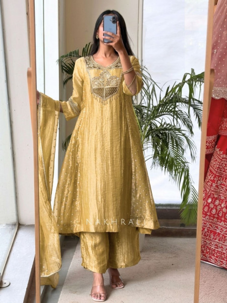 Meadow Mint Yellow Metallic Anarkali Suit Set