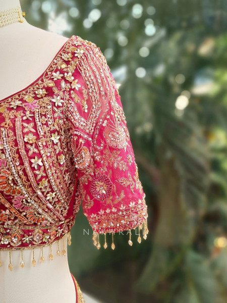 Avnita Red Floral Saree with Embellished Readymade Blouse