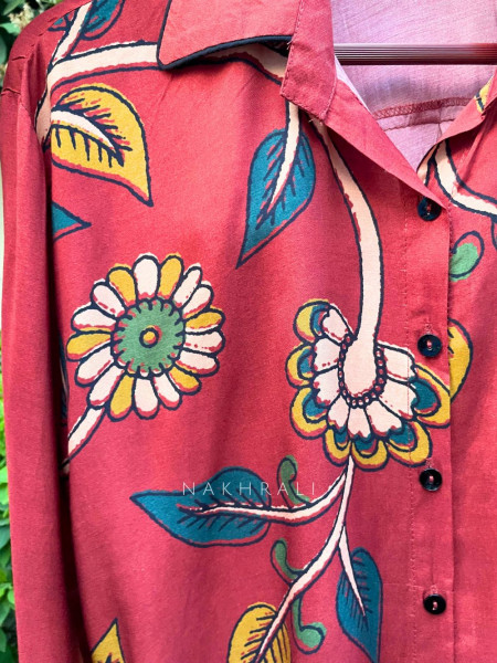 Rangva Red Printed Shirt with Floral Motif
