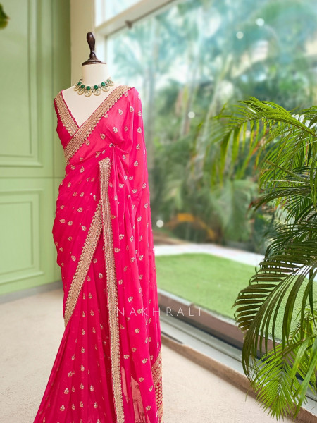 Regal Magenta Saree with Golden Zari Detailing