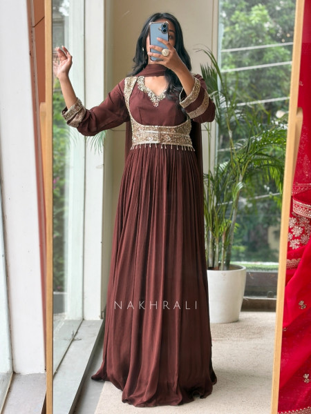 Siara Brown Jacket-Style Anarkali