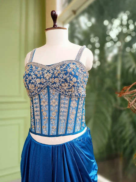 Celeste Glow Corset Skirt Set with Cape