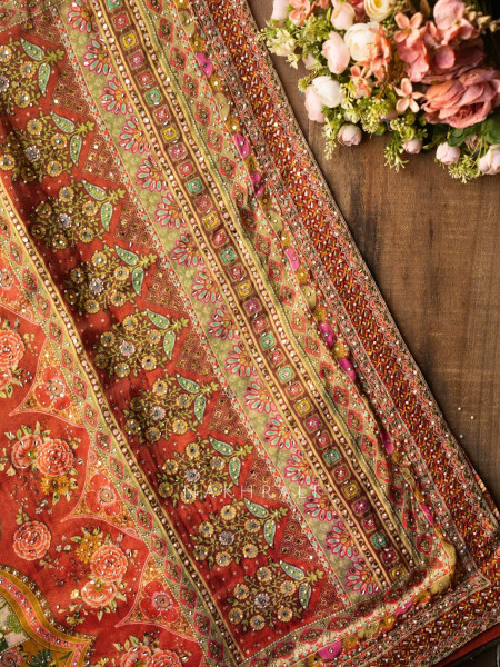 Virel Rust Designer Saree with Bead Stone Embbroidered Blouse