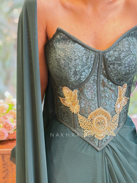 Marcellia Green Corset Cape Skirt Set