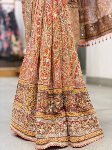 Virel Rust Designer Saree with Bead Stone Embbroidered Blouse