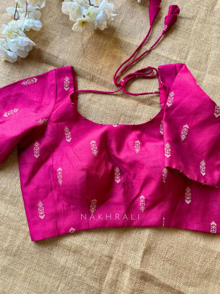 Miwa Magenta Silk Blouse with Ikat Butti