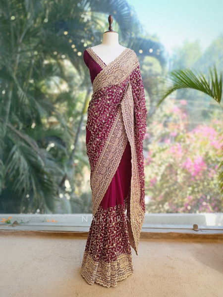 Vanya Maroon Zari Sequin Saree