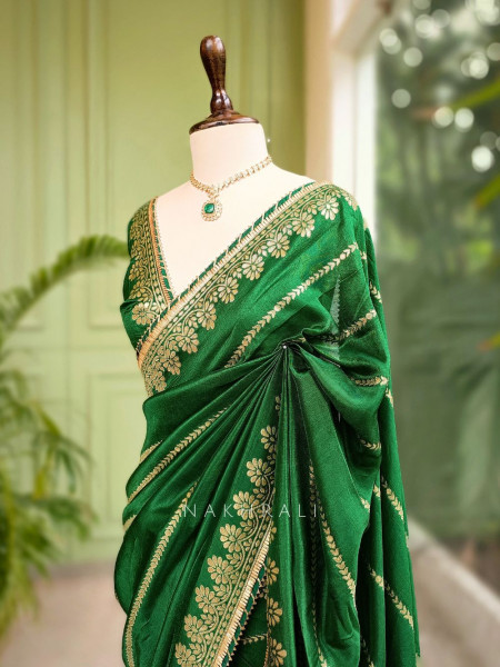 Damini Green Chanderi Silk Saree with Brocade Work