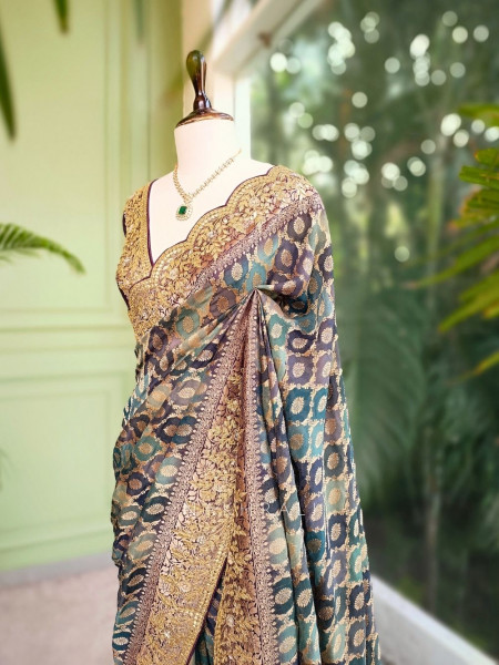Royal Teal Silk Banarasi Saree with Zari Weaving