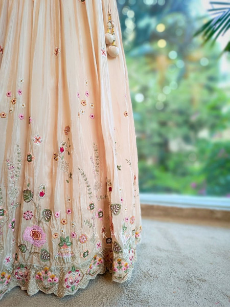 Ira Beige Embroidered Crop Top Skirt Set with Cape Dupatta