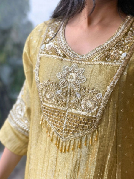 Meadow Mint Yellow Metallic Anarkali Suit Set