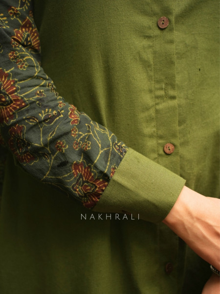 Sahir Green Cotton Button-Down Dress