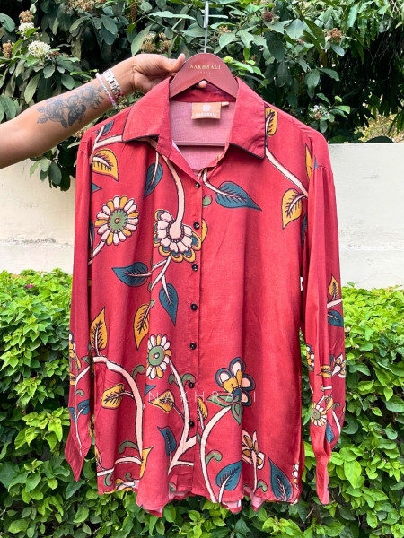 Rangva Red Printed Shirt with Floral Motif
