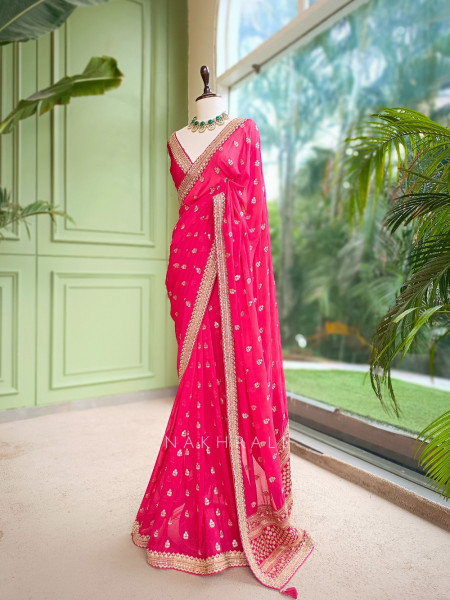 Regal Magenta Saree with Golden Zari Detailing