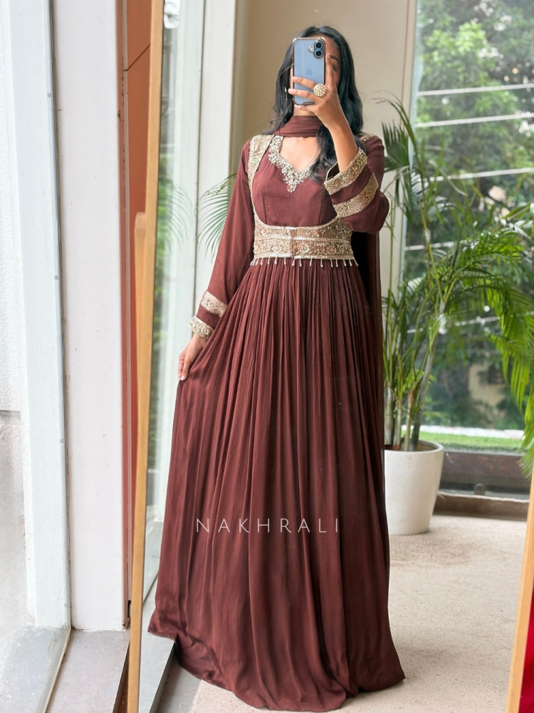 Image of Siara Brown Jacket-Style Anarkali