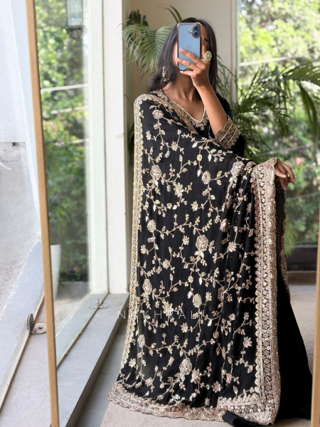 Inayat Onyx Black Premium Faux Georgette Anarkali Suit Set
