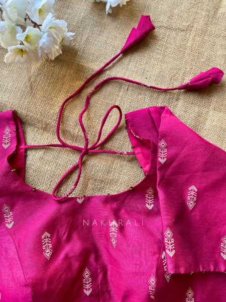 Miwa Magenta Silk Blouse with Ikat Butti