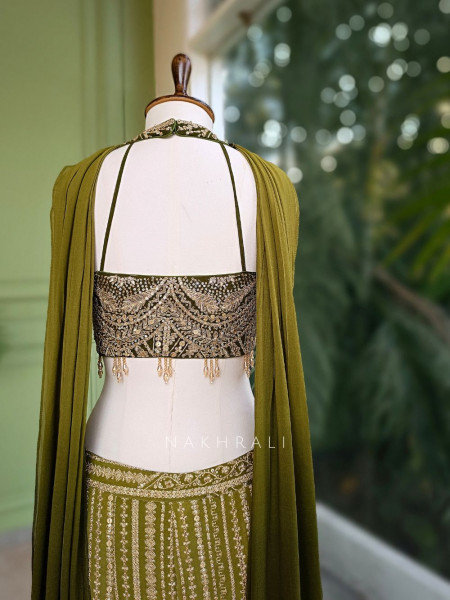 Serenya Green Sequin Palazzo Set with Choker Dupatta