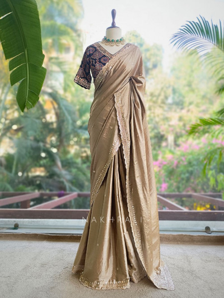 Pavani Brown Saree with Embroidery Mirror Border
