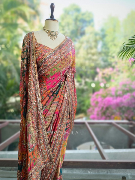 Rangvilasa Multicolor Mirror Embroidered Saree with Readymade Blouse
