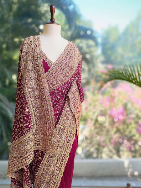 Vanya Maroon Zari Sequin Saree