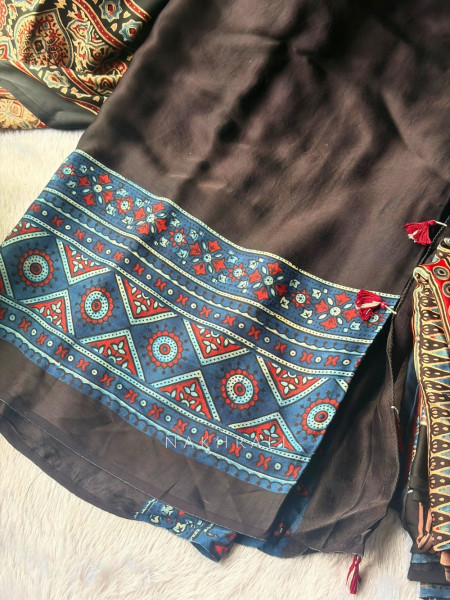 Kamali Blue  Modal Saree with Ajrak Border