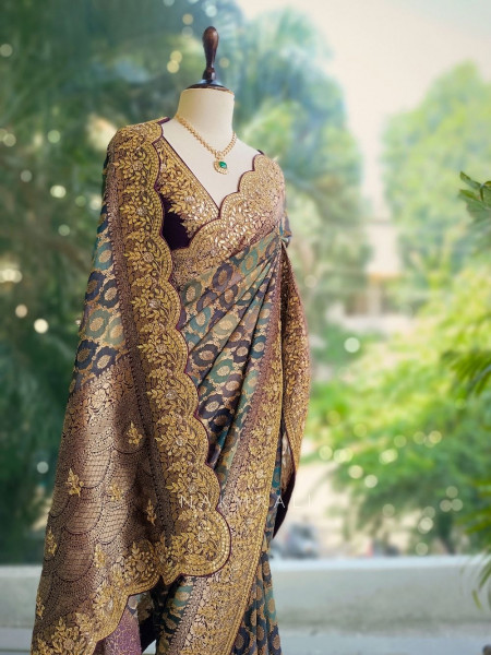 Royal Teal Silk Banarasi Saree with Zari Weaving