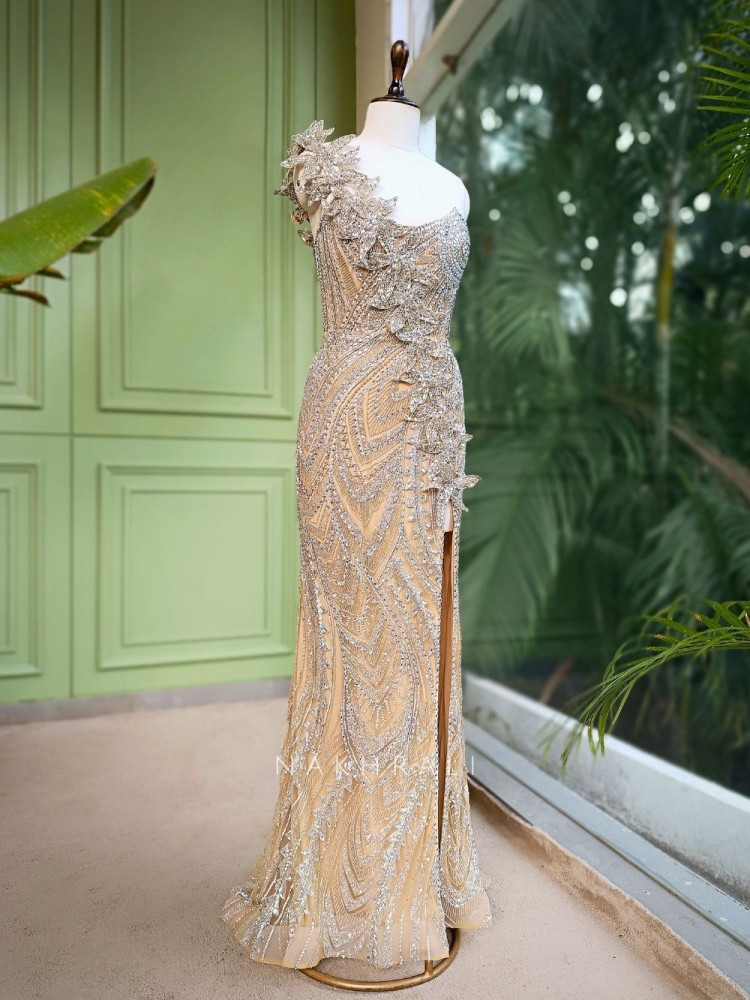 Image of Opal Dawn Golden Gown with Stone, Sequin &amp; Cut Dana Work