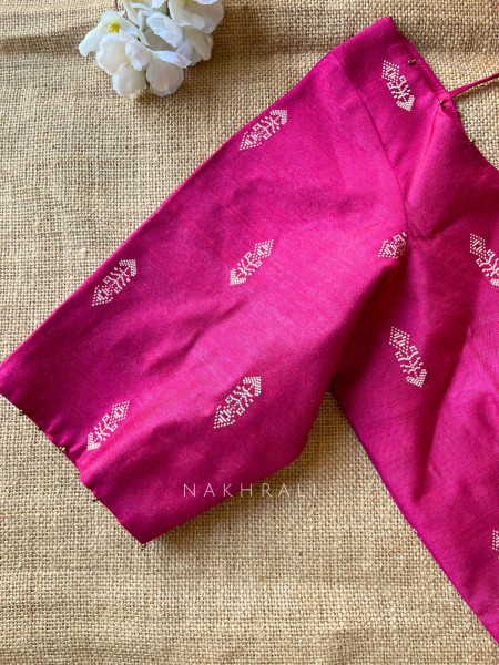 Miwa Magenta Silk Blouse with Ikat Butti