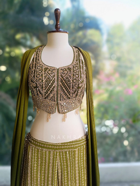 Serenya Green Sequin Palazzo Set with Choker Dupatta