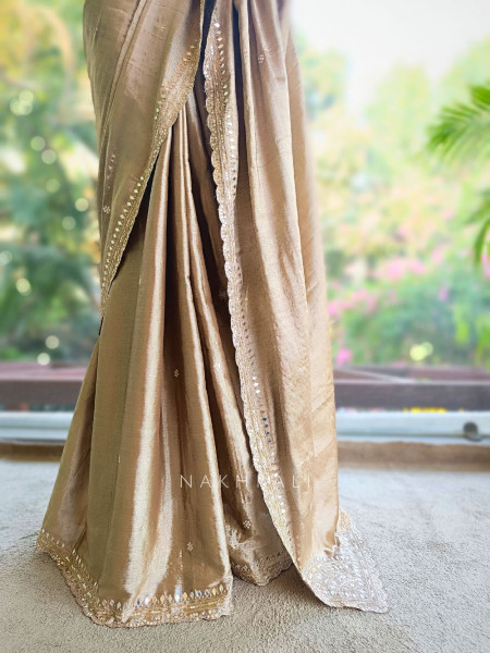 Pavani Brown Saree with Embroidery Mirror Border