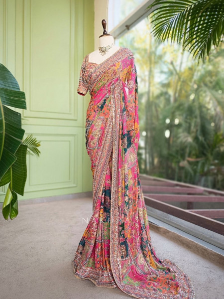 Rangvilasa Multicolor Mirror Embroidered Saree with Readymade Blouse