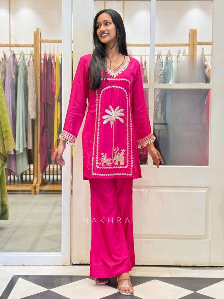 Rivka Magenta Silk Kurta Pant Set with Embroidery Tassel Work