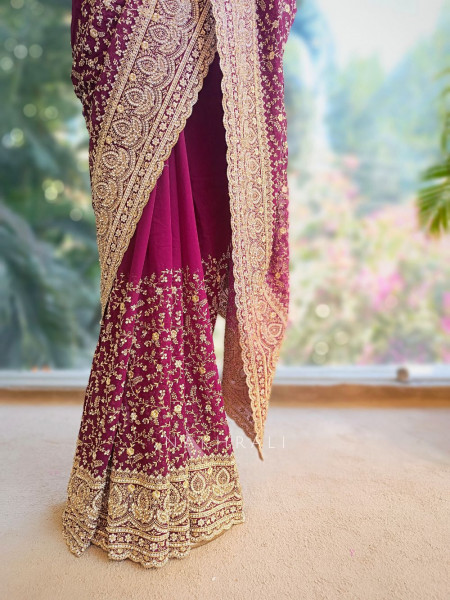 Vanya Maroon Zari Sequin Saree