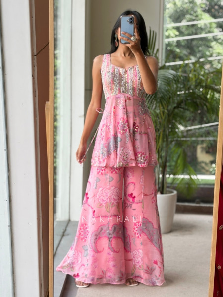 Rhythm Pink Georgette Indo-Western Palazzo Set