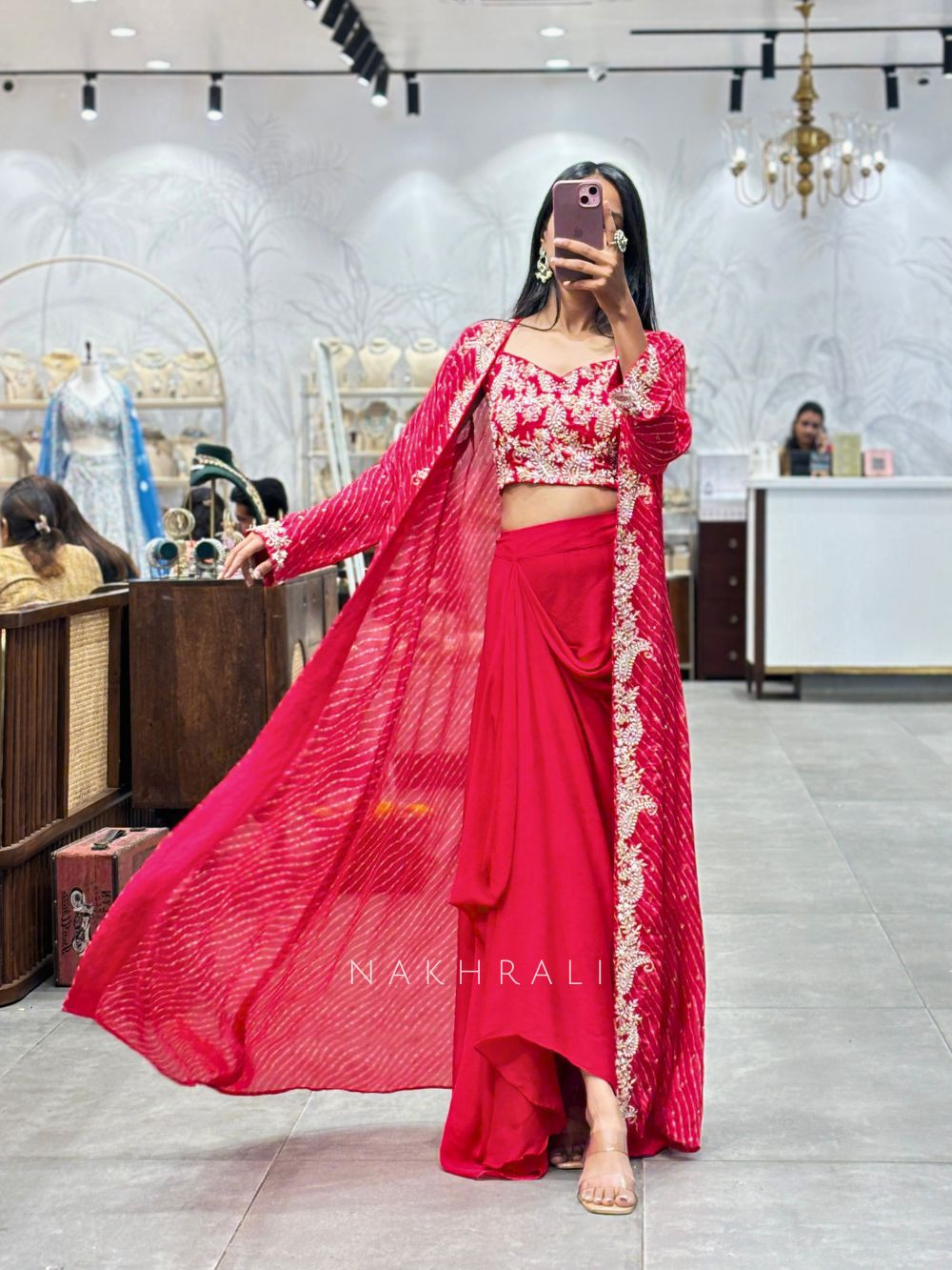 Desi Glow Crop Top Dhoti Skirt set with Jacket