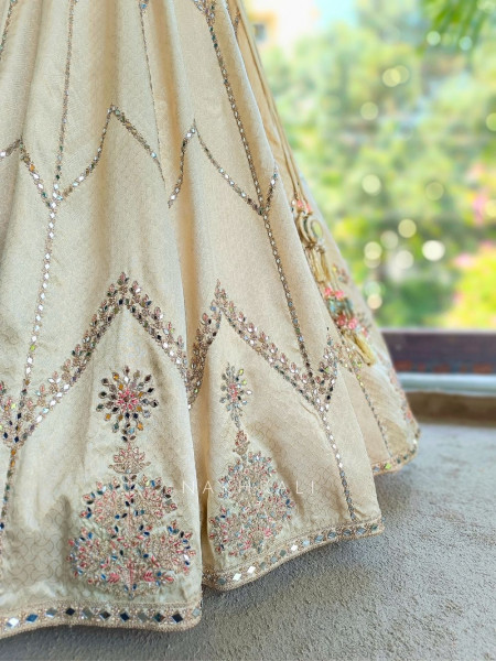 Darpan Pink Silk Corset Lehenga with Mirror Work