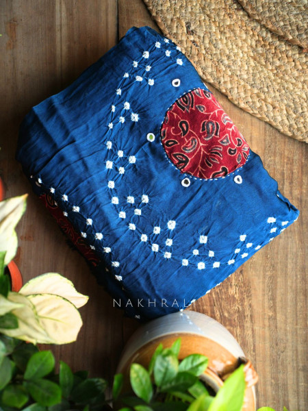 Manjari Blue Bandhej Saree with Running Blouse Piece