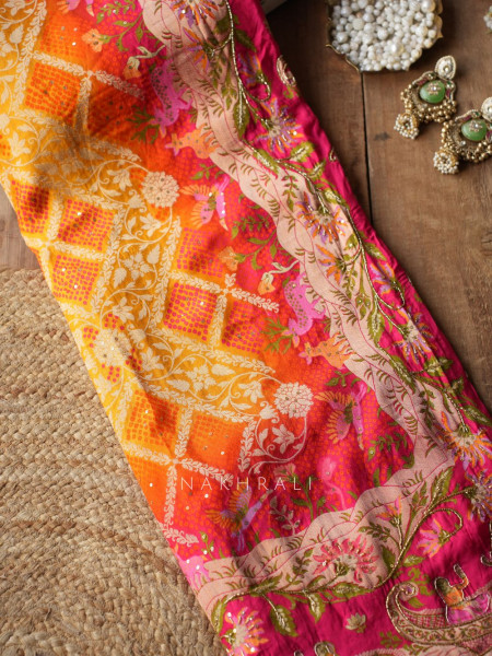 Heritage Bloom Mustard Gaji Silk Saree With Bandhani, Marodi & Gota Work