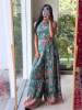 Ishvani Teal Blue Chanderi Silk Indo-Western Jumpsuit
