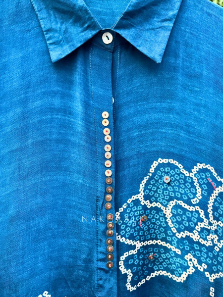 Rangva Blue Printed Shirt with Floral Motif
