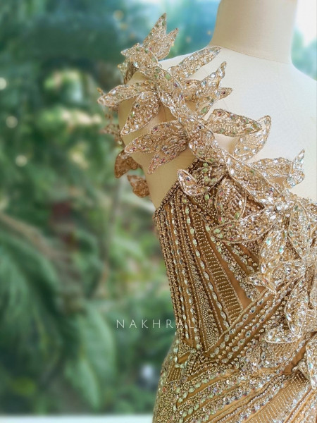 Opal Dawn Golden Gown with Stone, Sequin & Cut Dana Work