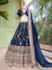 Orvian Navy Blue Lehenga Set with Floral Weave Sequin Border Work