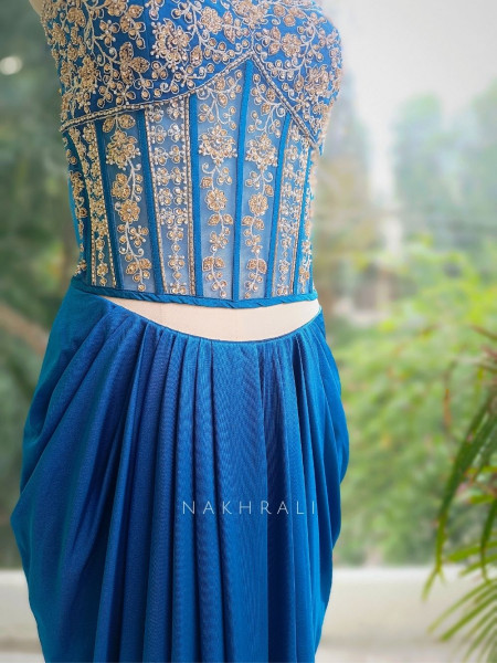 Celeste Glow Corset Skirt Set with Cape